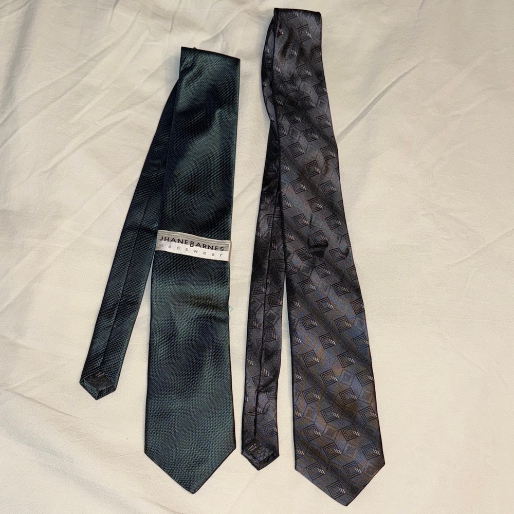 Jhane Barnes Geometric Black and green Ties NWT